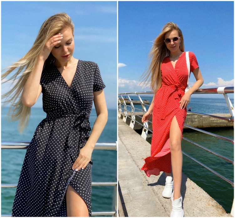 Шелковое платье в горошек