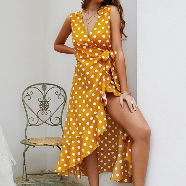 Сарафан пудровый с черным горохом