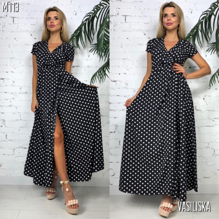 Летнее платье с запахом в горошек