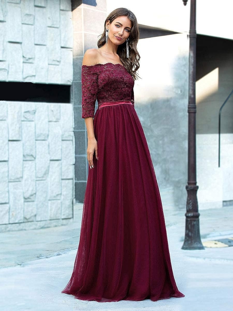 Бордовое вечернее платье кружево тюль