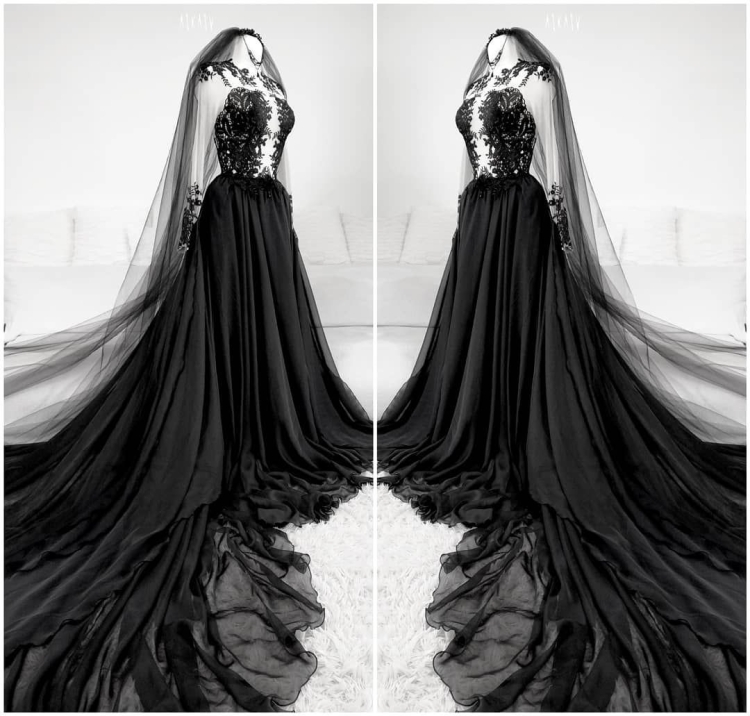 Черное Готическое платье в пол