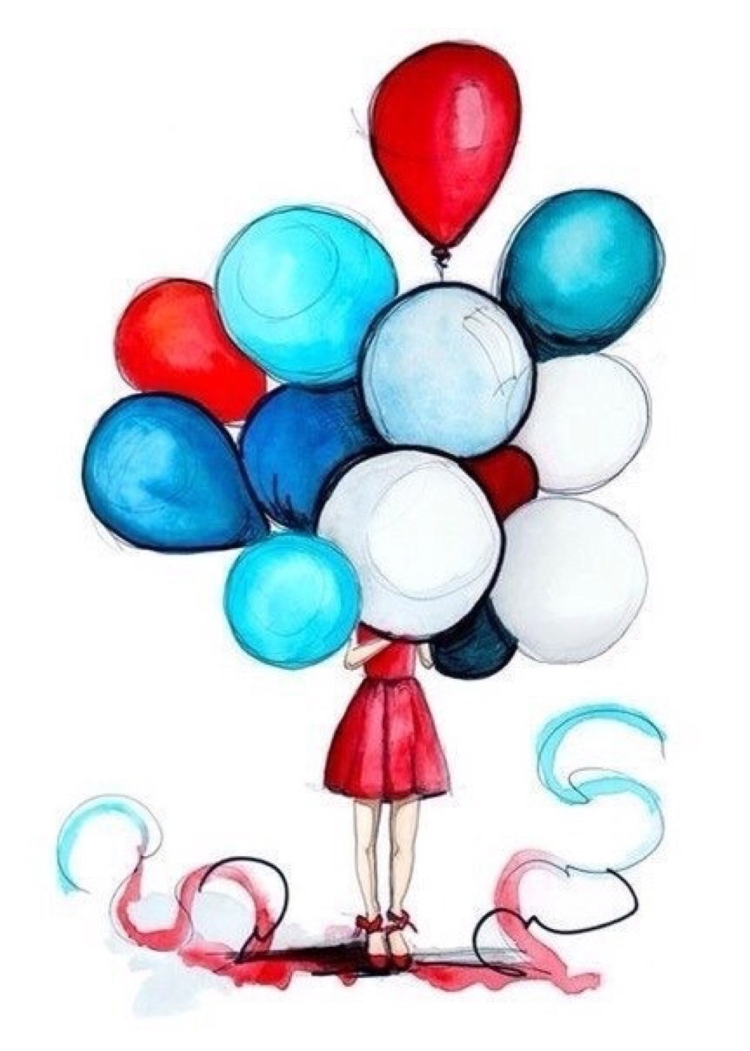 Нарисованная девочка с шариками