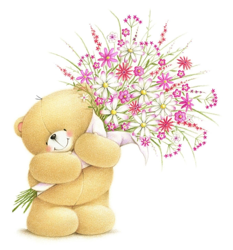 Милый мишка с цветами
