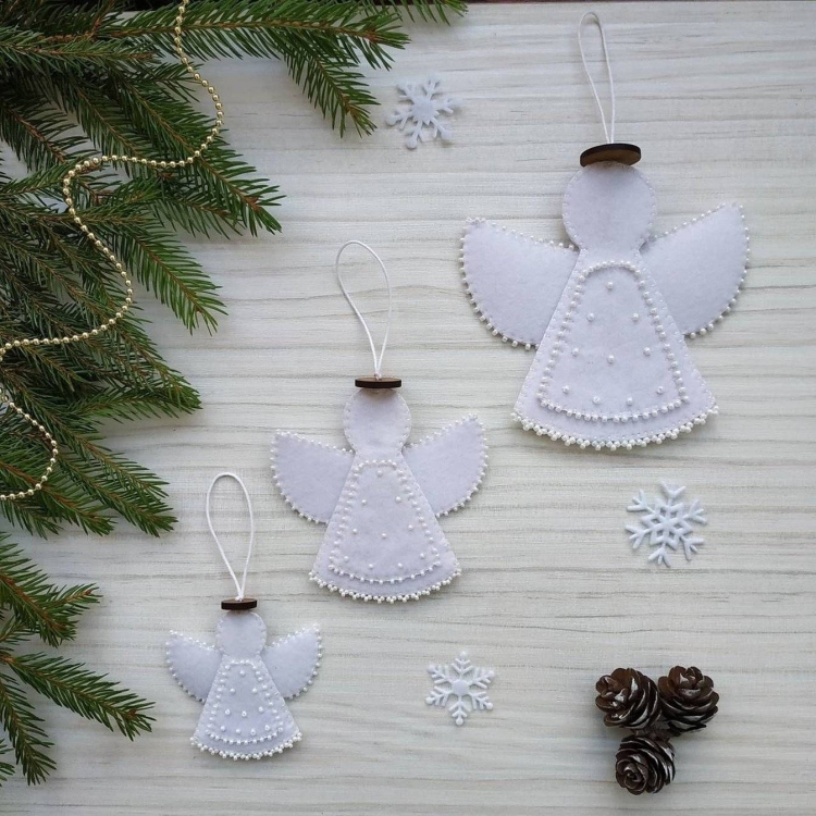 Елочные игрушки из фетра ангел