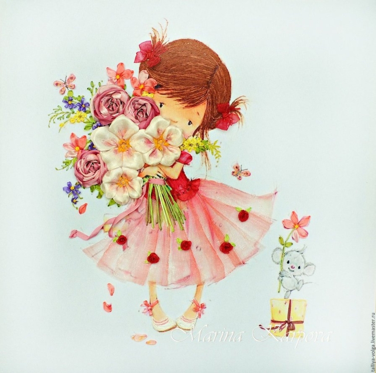 Девочка с цветами рисунок