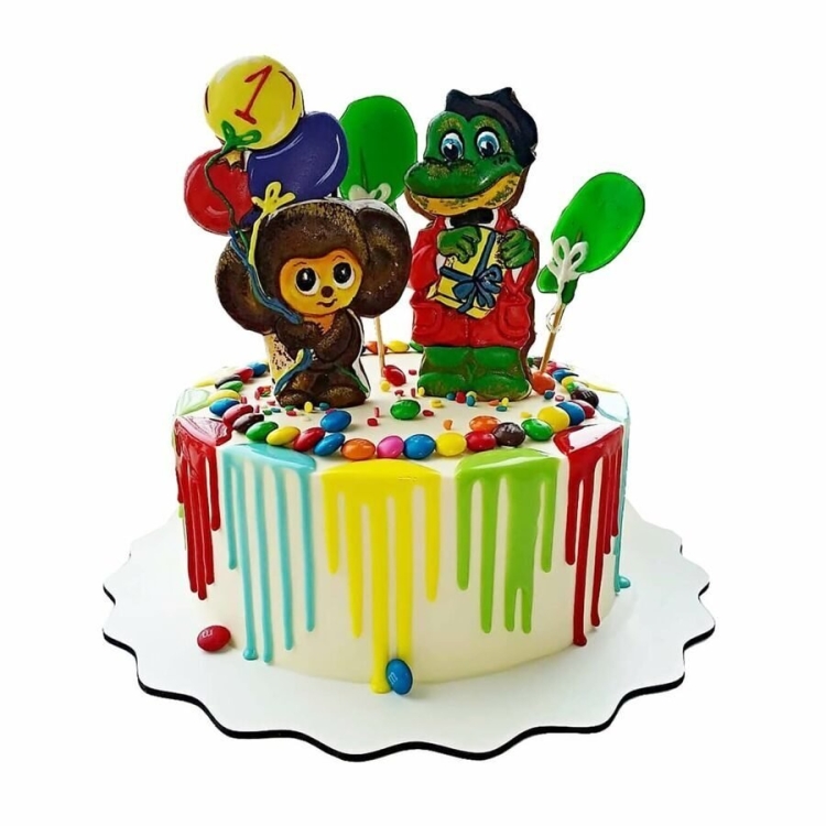 Торт с крокодилом Геной и чебурашкой без мастики