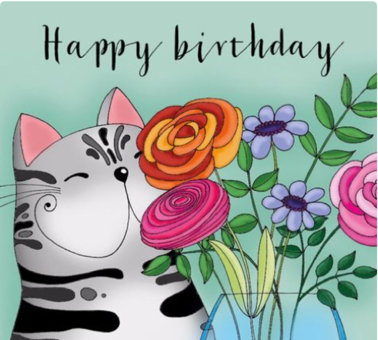 Открытка с днём рождения с котиком стильная