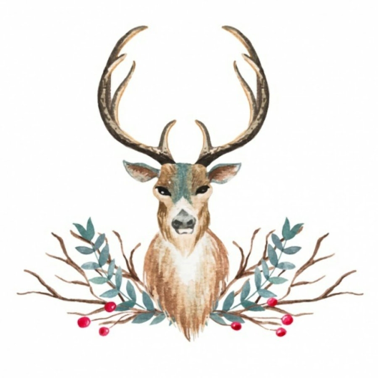 Олень акварелью