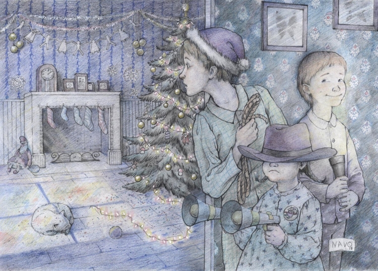 Рождественский рисунок цветными карандашами