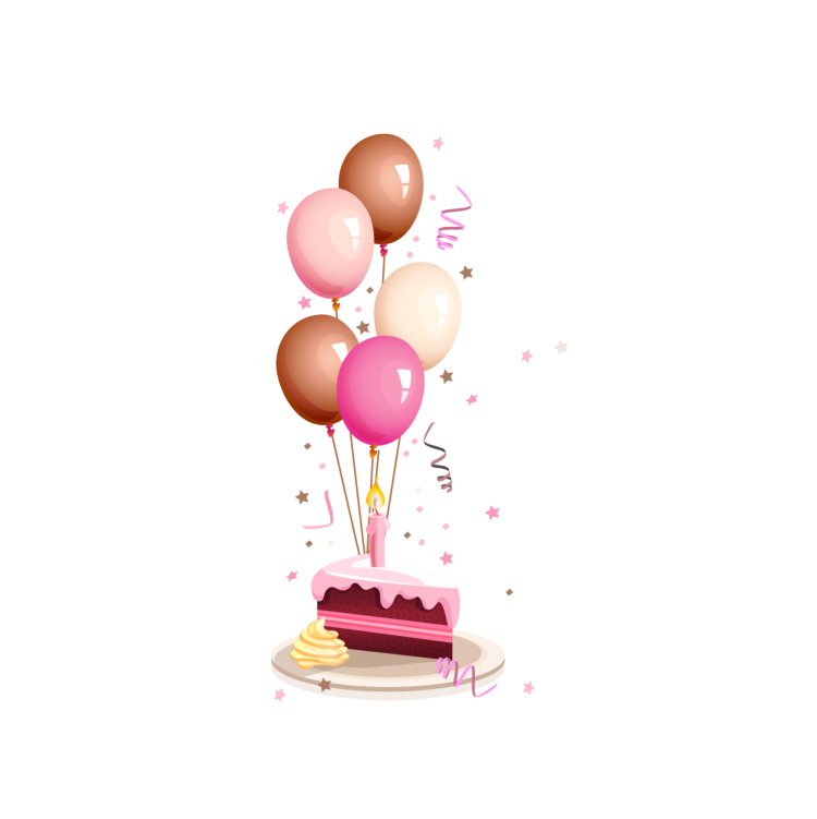 Шарики и торт на прозрачном фоне