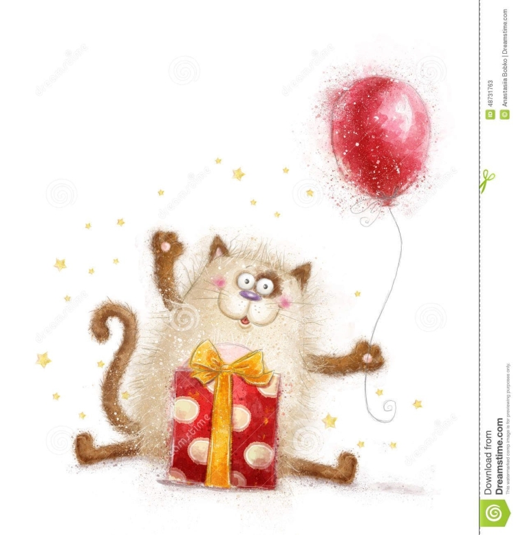 Открытка котик с шариками