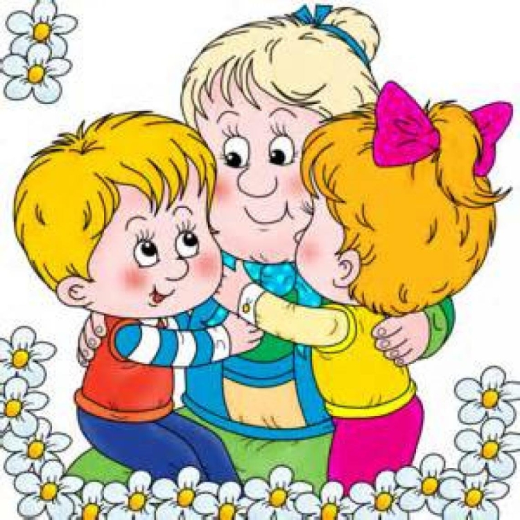 Бабушка с внуками в детском саду