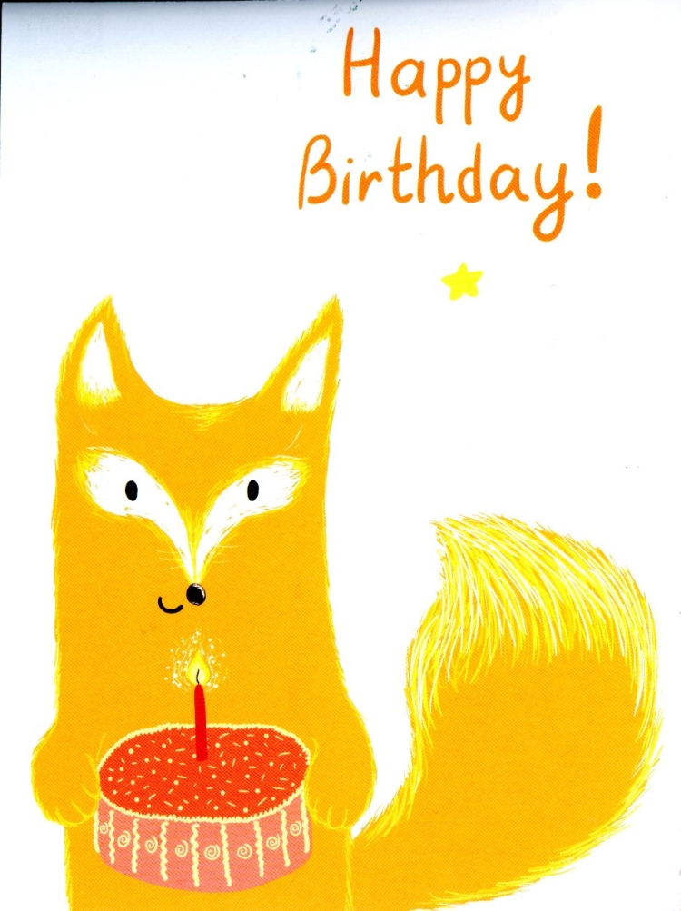 Открытка с днём рождения с лисой