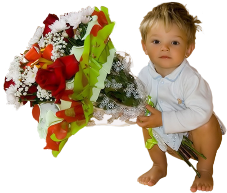 Мальчик с букетом цветов
