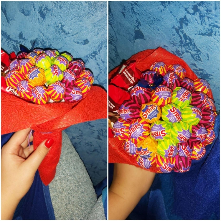 Цветок из Чупа чупса и салфеток