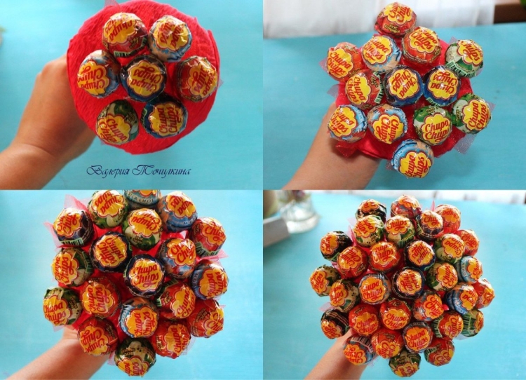 Букет из Чупа-чупсов и гофрированной бумаги