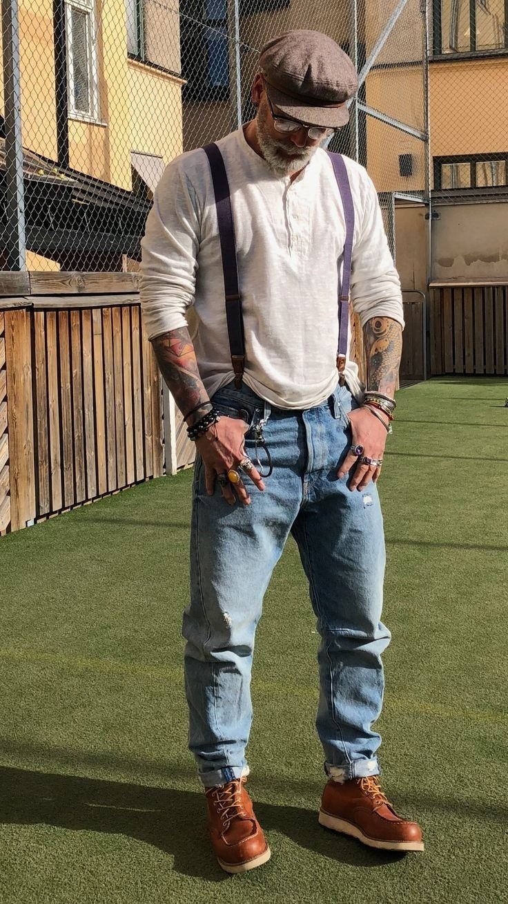 Джинсы с подтяжками мужские