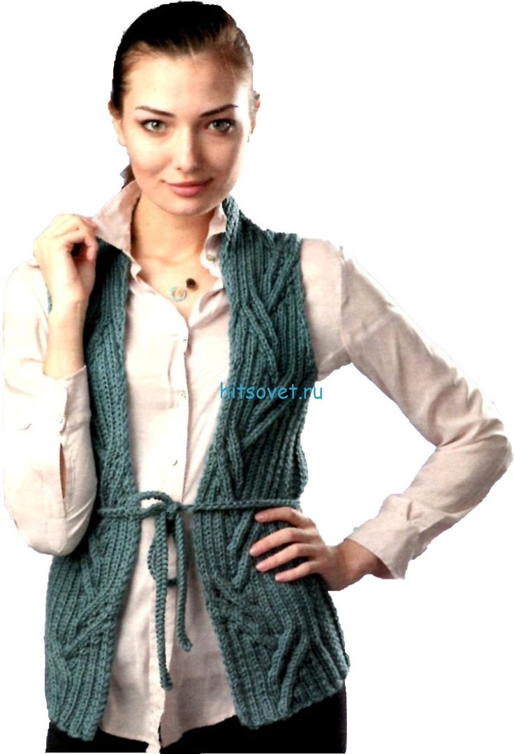 Жилет вязаный с поясом женский