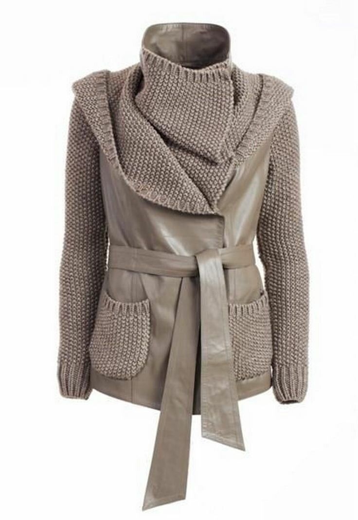 Вязаные комбинированные пальто