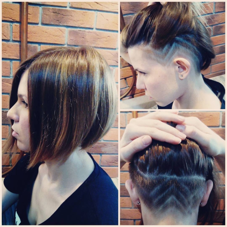 Стрижка на средние волосы с выбритым затылком