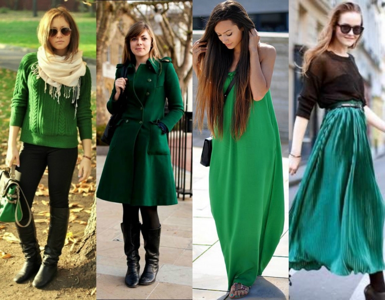 Сочетание черного и зеленого в одежде