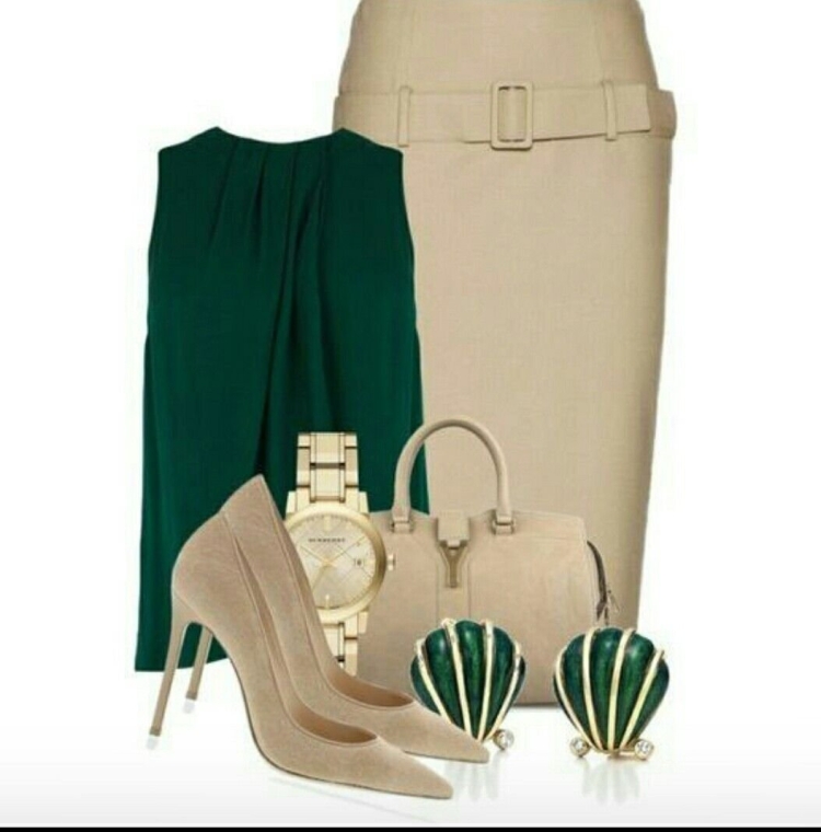 Изумрудный и бежевый в одежде