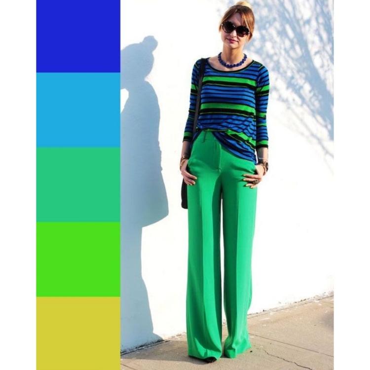 Сочетание голубого и салатового в одежде