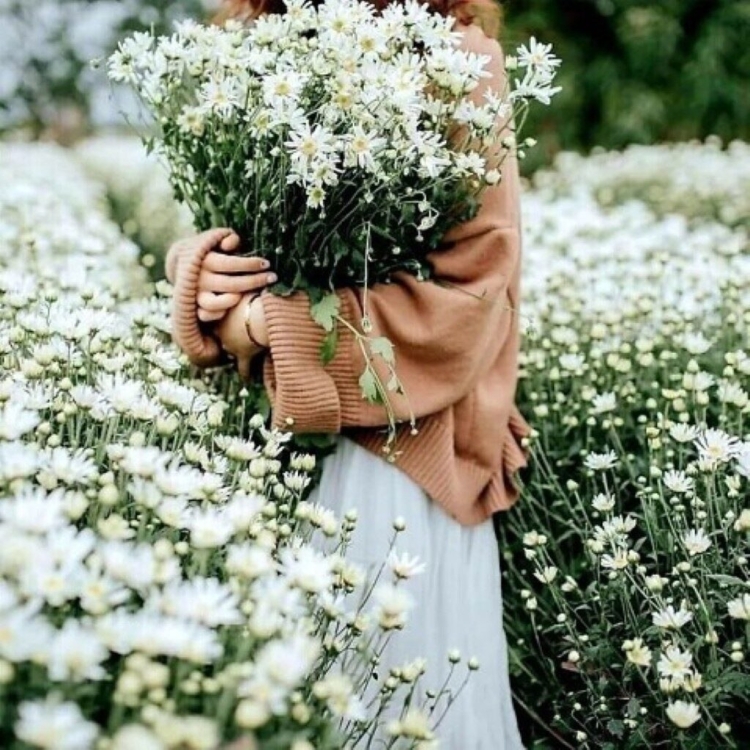 Фотосессия с букетом ромашек