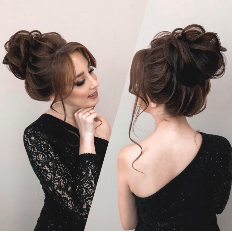 Вечерние прически на средние волосы высокий пучок