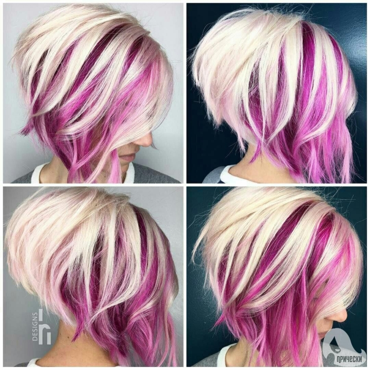 Розовые пряди на коротких волосах
