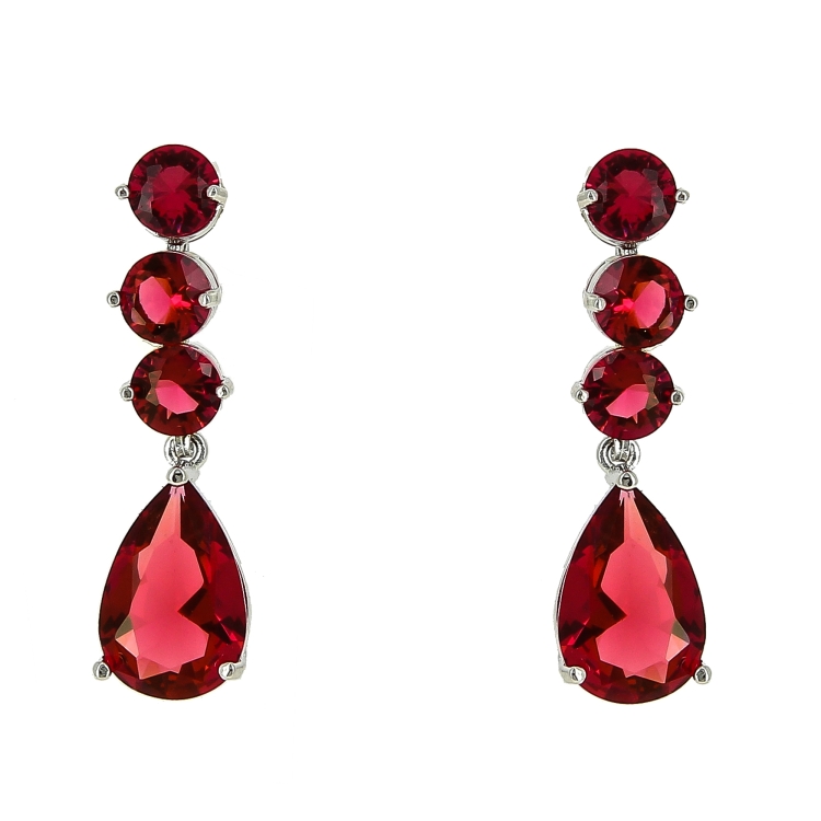 Серьги висячие красный Рубин красный