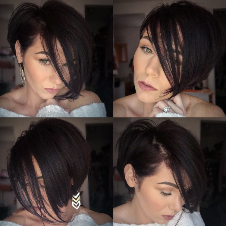 Пиксибоб стрижка на средние темные волосы