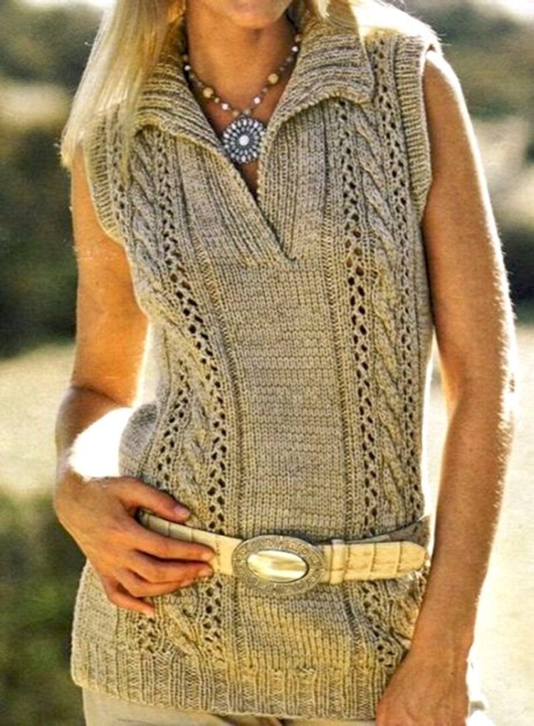 Жилет с воротником спицами для женщин