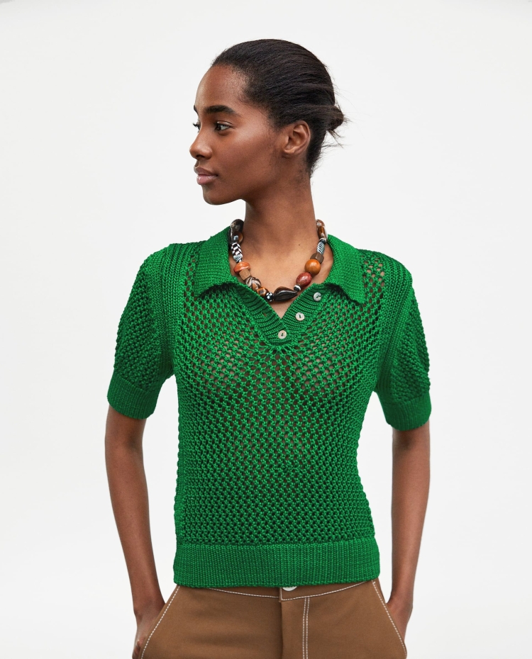 Zara Knit свитер женский зеленый