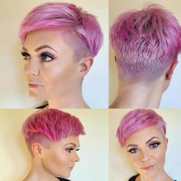 Очень короткие креативные стрижки с розовыми волосами