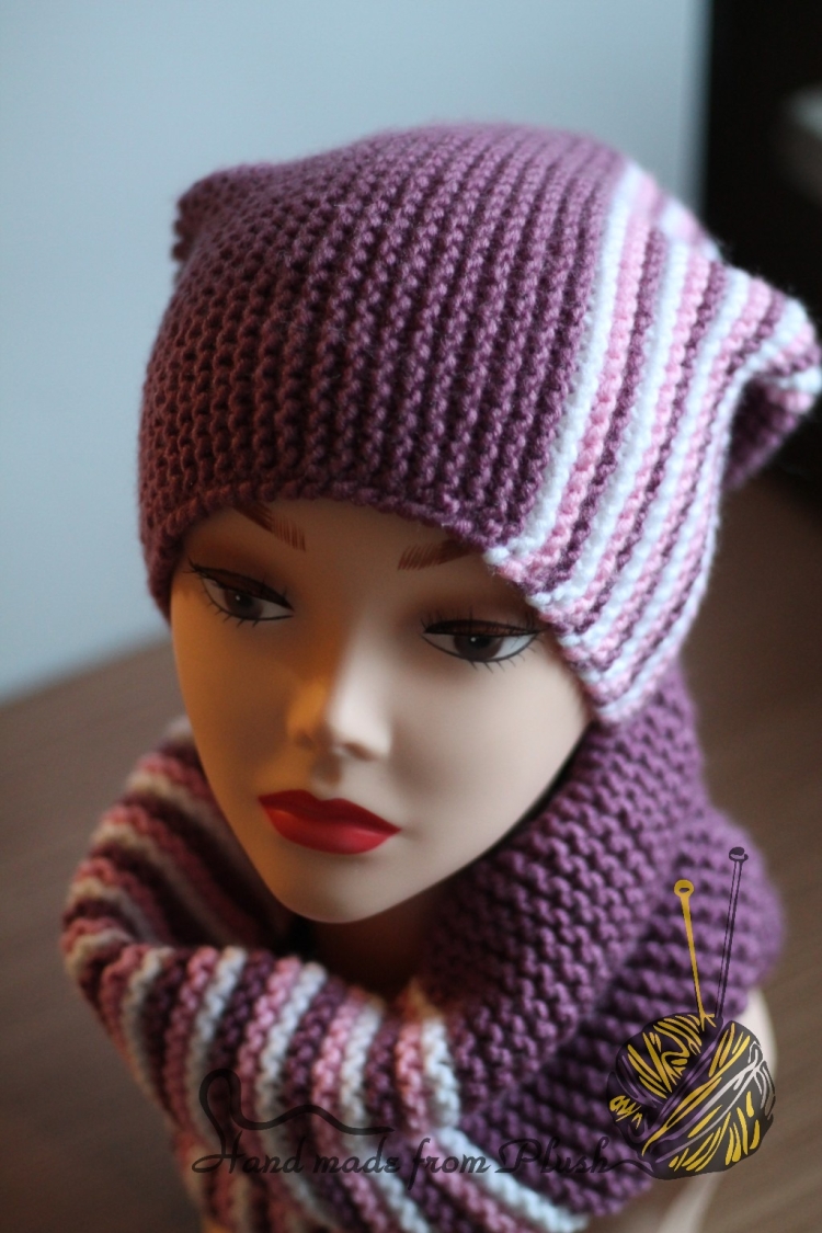 Двухцветная шапка спицами