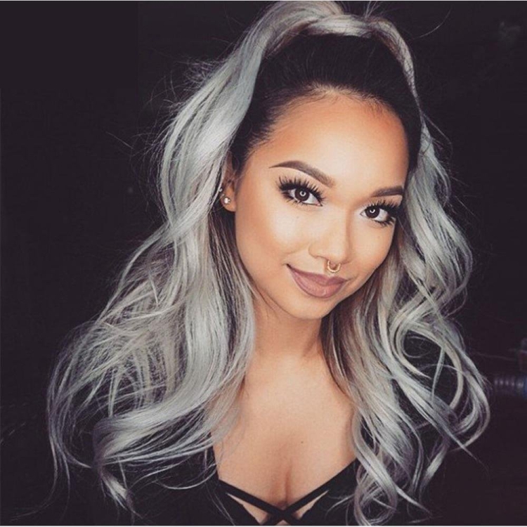 Серые волосы с темными корнями