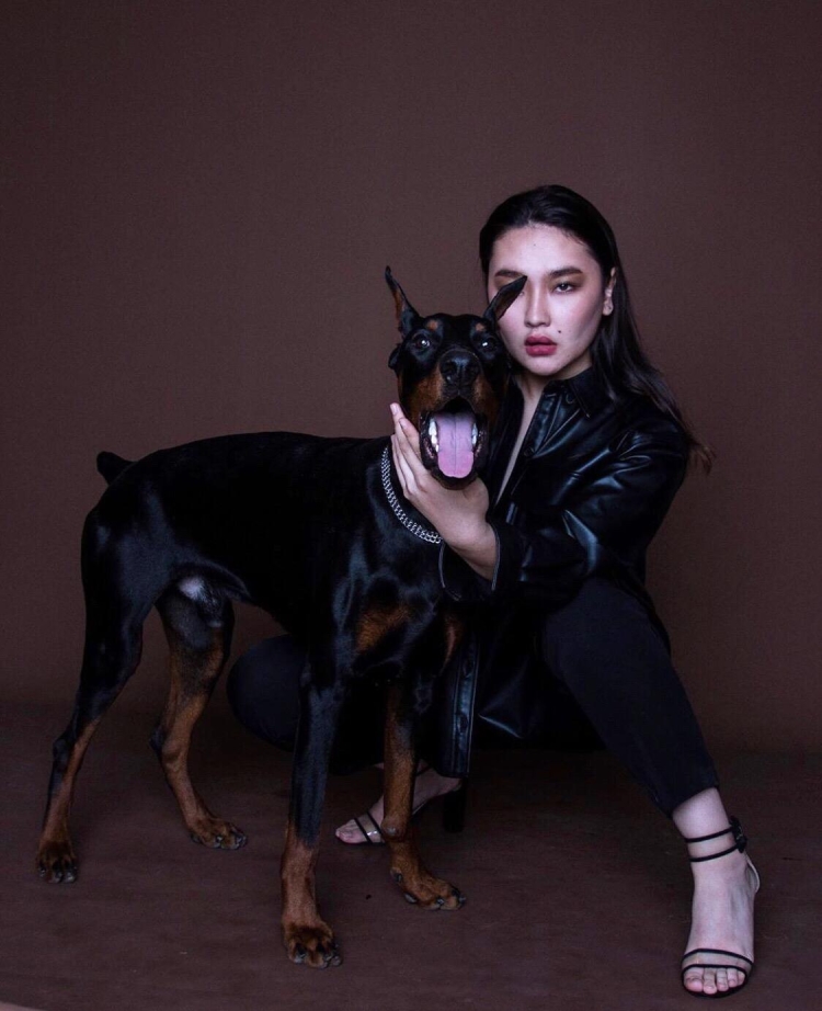 Съемка с доберманом в студии