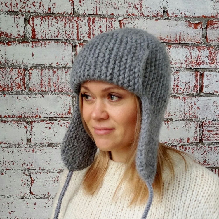 Шапка ушанка женская вязаная