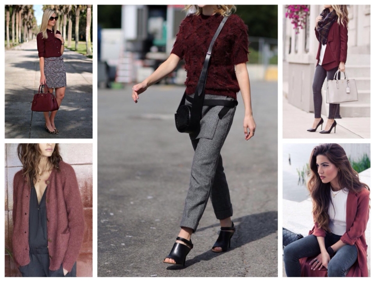 Сочетание серого и бордового в одежде