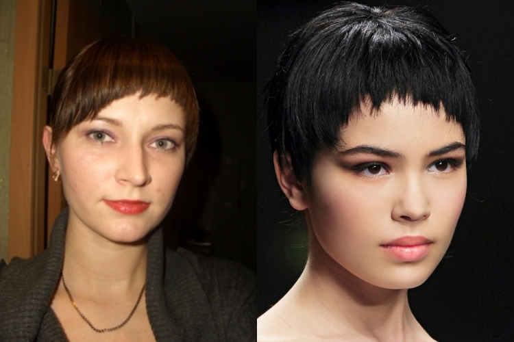 Косая чёлка с уголком короткая