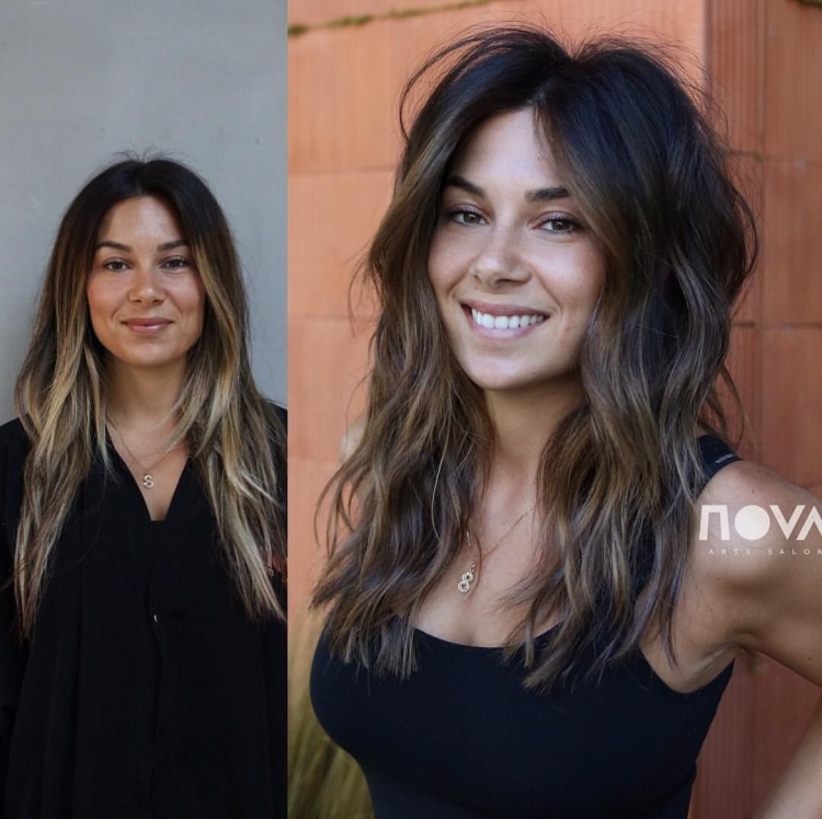 Осветленные передние пряди Каскад на темные волосы