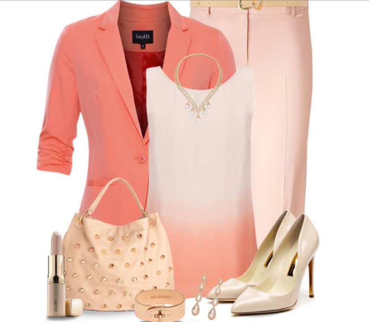 Лук с коралловым пиджаком