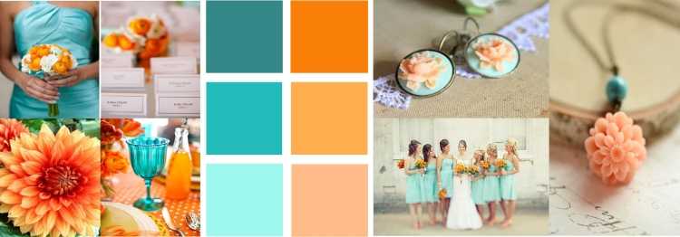 Сочетание цветов оранжевый и бирюзовый
