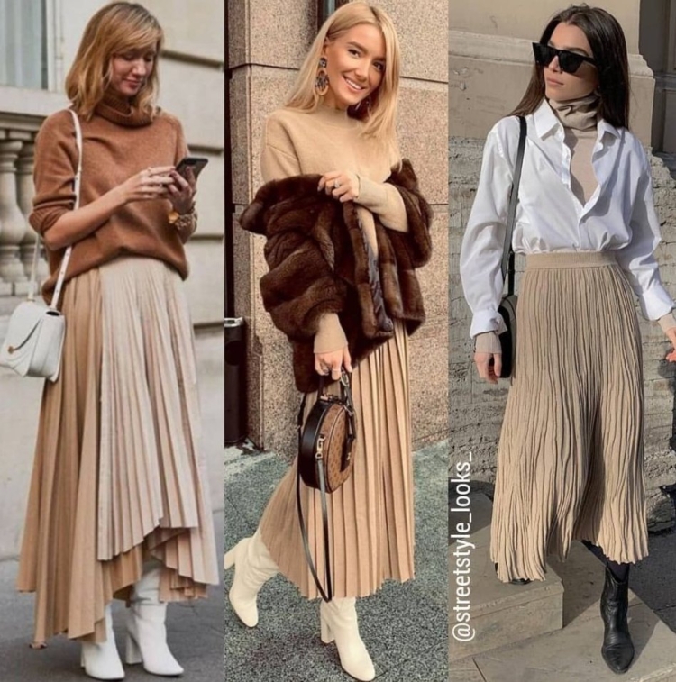 Бежевая плиссированная юбка