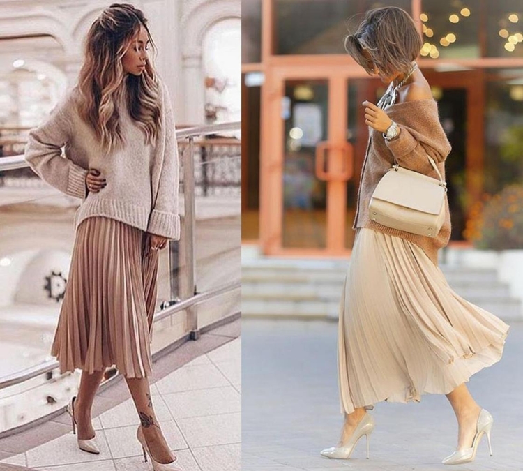 Бежевая юбка плиссе