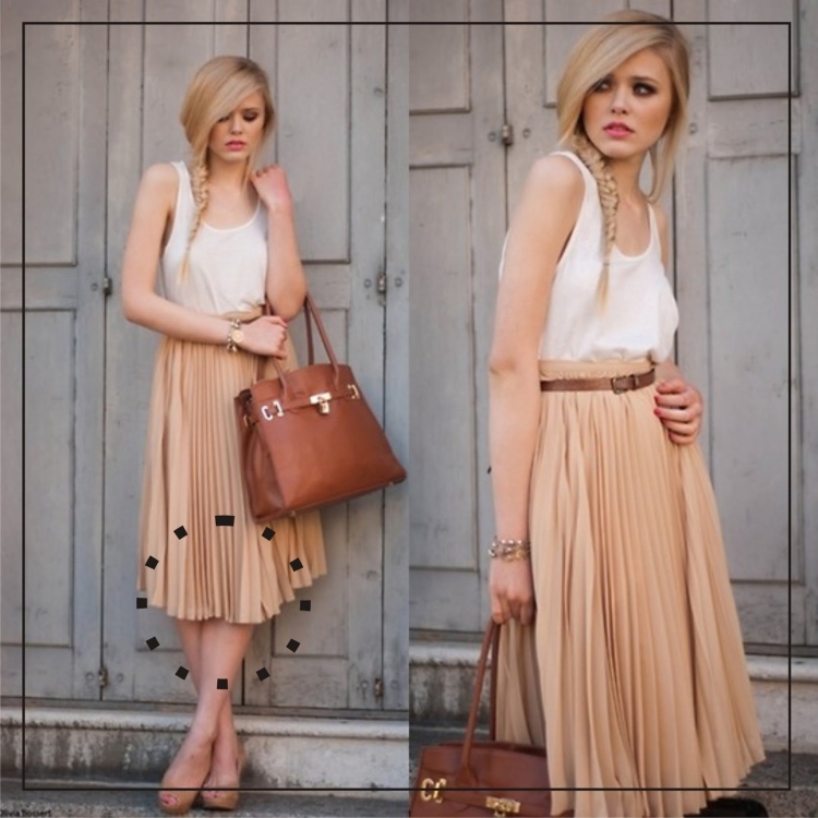 Образы с бежевой плиссированной юбкой