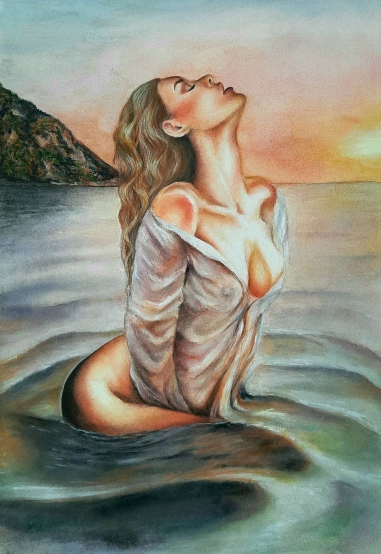 Карельская картина девушка на берегу