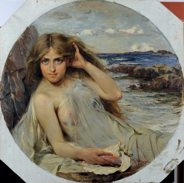 Мужчина с ракушкой живопись