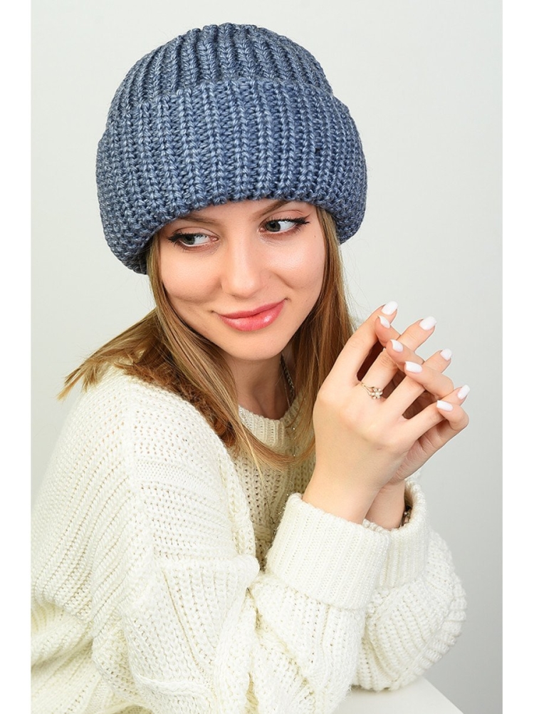 Шапка женская спицами с отворотом